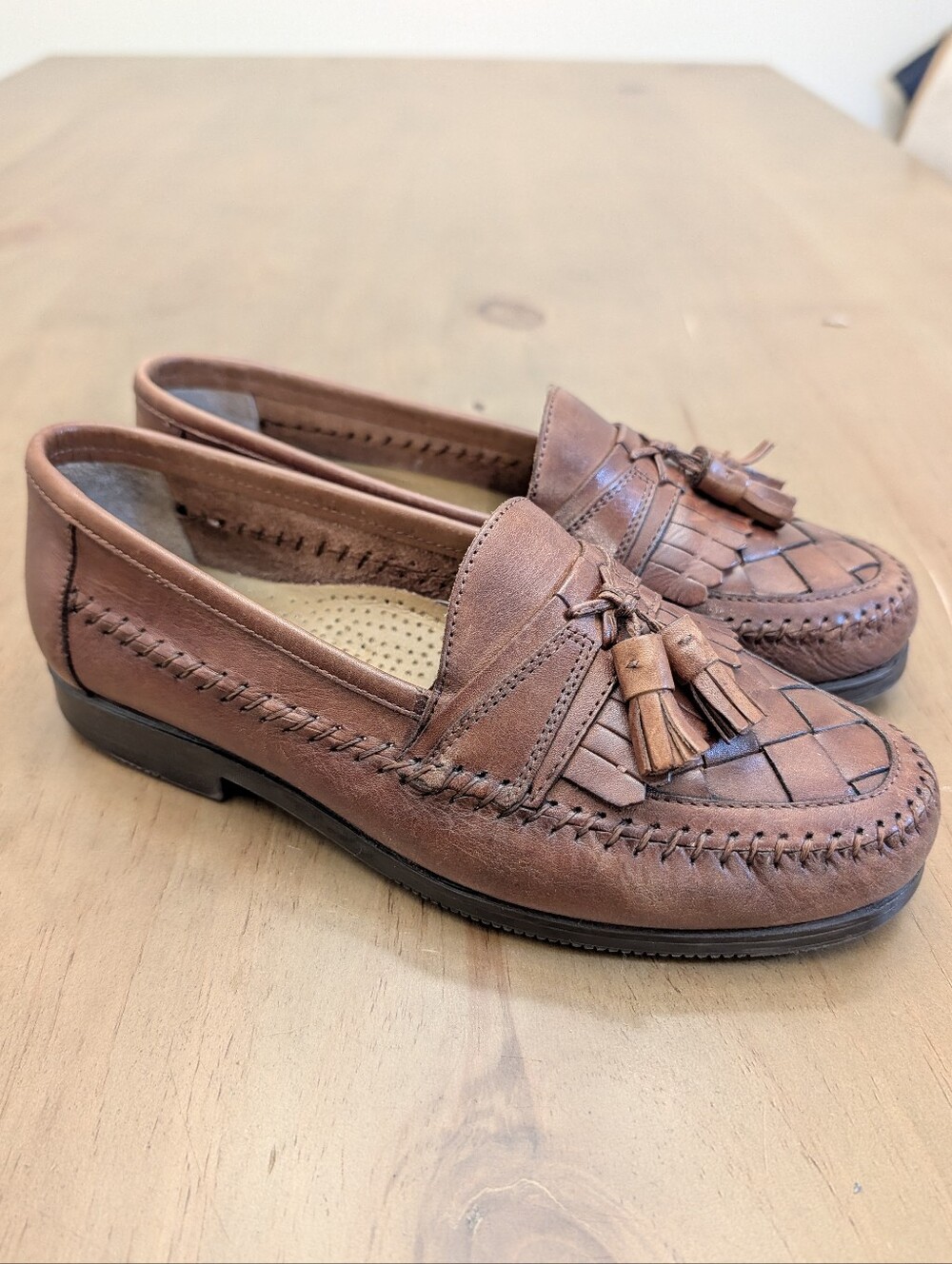 Giorgio Brutini Leather Austin Men's Tan Brown Tassel Woven Loafers Size 7.5m